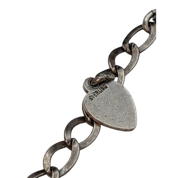 Vintage 925 Sterling Chain Link Two Heart Charm Bracelet - Picture 2 of 5